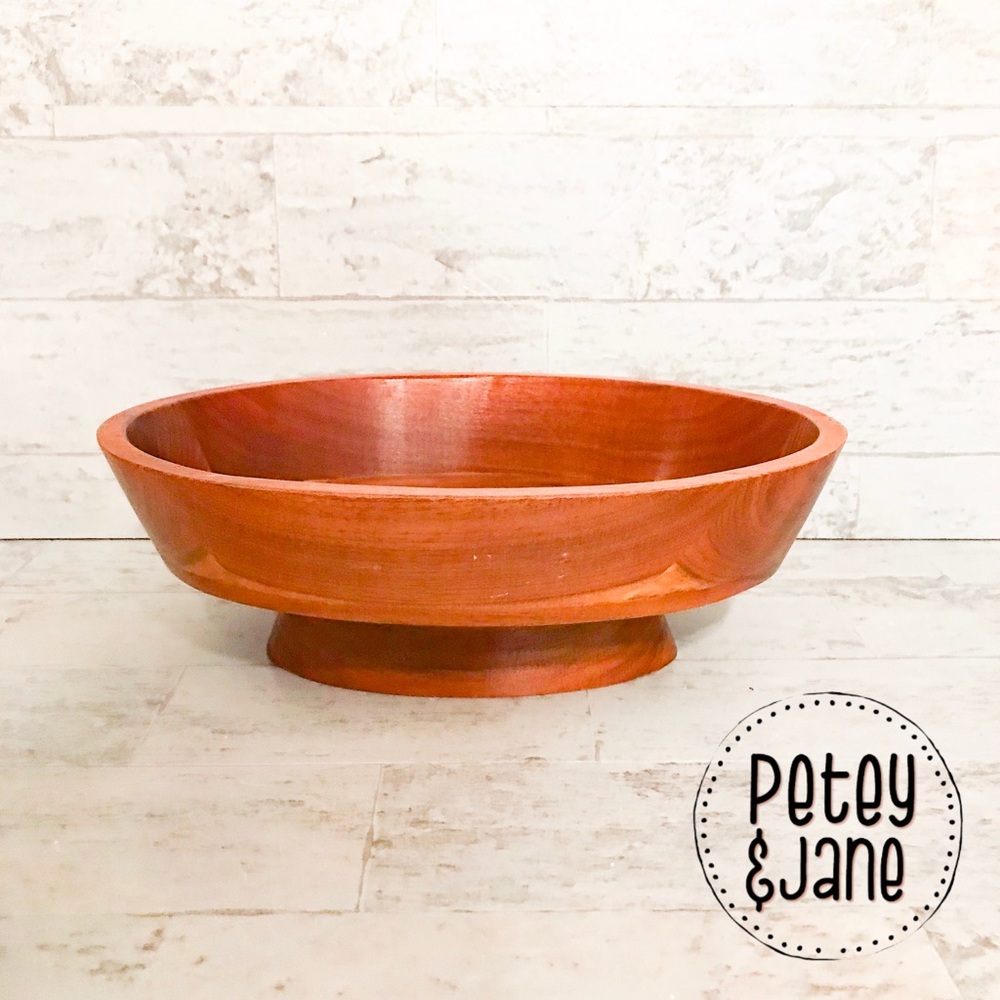 Vintage Wood Carved Pedestal Bowl